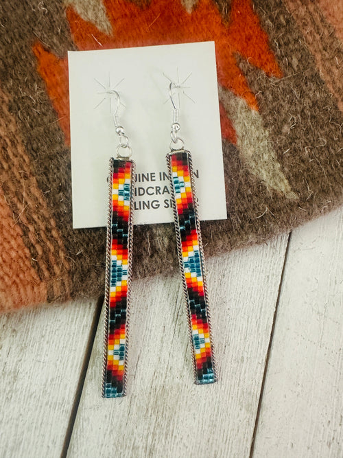 Navajo Handmade Multicolor Beaded Dangle Earrings