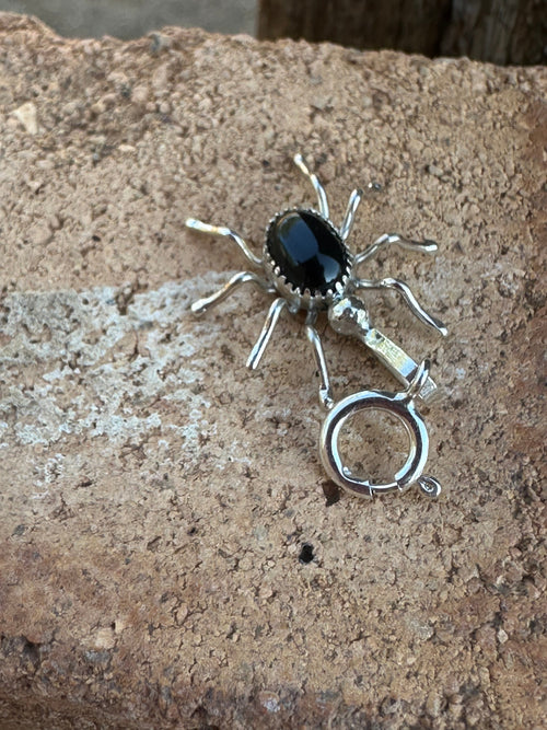 Navajo Crafted Sterling Silver and Onyx Spider Charm