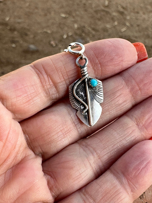 Navajo Crafted Sterling Silver and Turquoise Feather Charm