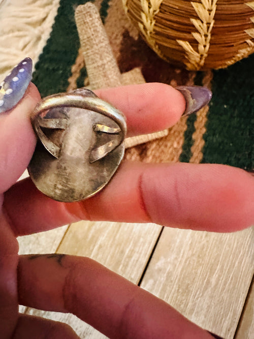 Old Pawn Handcrafted Turquoise & Sterling Silver Ring Size 7