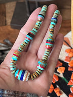Ronald Chavez Handcrafted Turquoise Heishi Beaded Santo Domingo Necklace with Layered Bead Accents