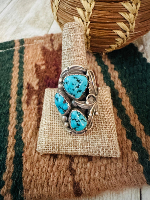 Old Pawn Turquoise and Sterling Silver Ring Size 11.5