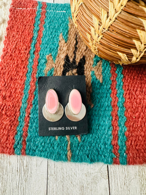 Navajo Sterling Silver & Queen Pink Conch Post Earrings