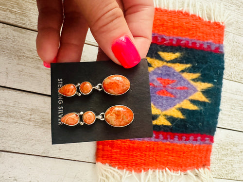 Navajo Sterling Silver Apple Coral Dangle Earrings