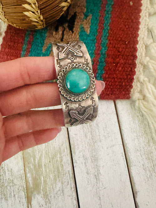 Old Pawn Navajo Sterling Silver & Turquoise Cuff Bracelet