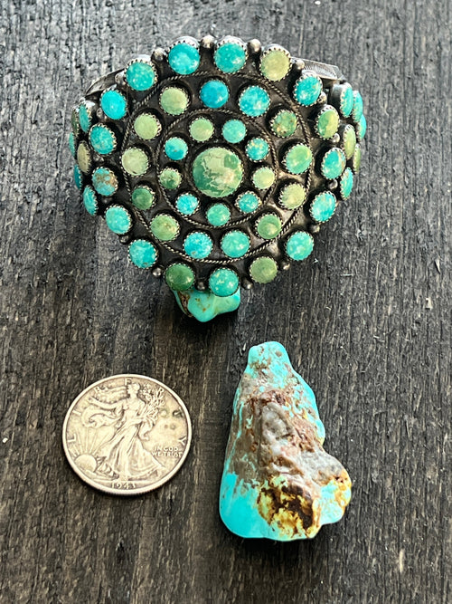 Vintage Navajo Sterling Silver and Fox Turquoise Cluster Cuff