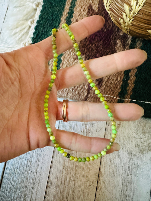 Navajo Green Turquoise & Sterling Silver Beaded Necklace