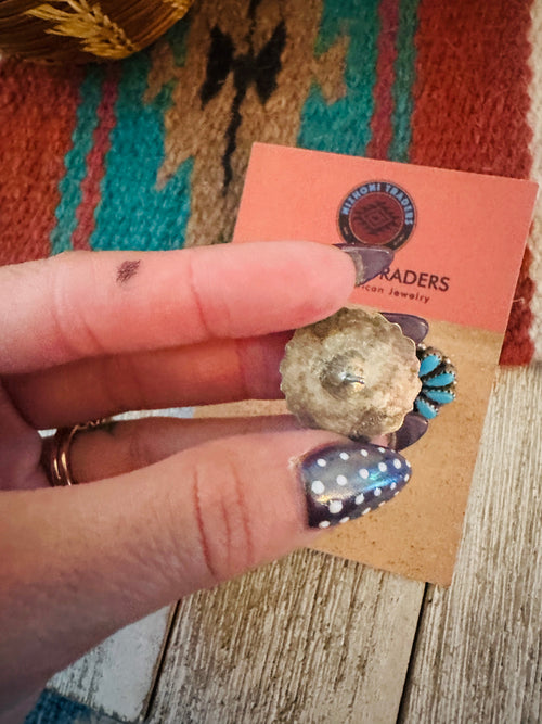 Handcrafted Old Pawn Sterling Silver & Turquoise Cluster Post Earrings