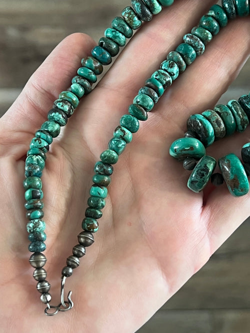 Kirby Smith Hand Strung Hubei Turquoise Heishi and Sterling Beaded Necklace