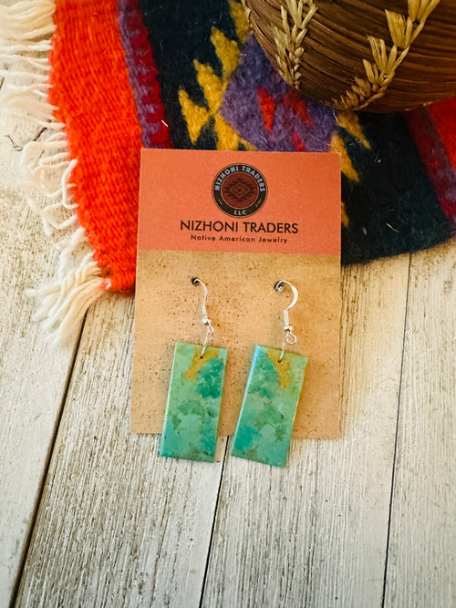 Navajo Sterling Silver & Turquoise Slab Dangle Earrings