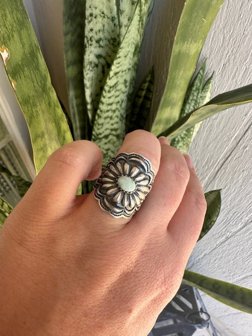 Beautiful Concho Handmade Palomino Turquoise And Sterling Silver Adjustable Ring