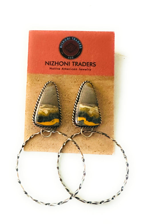 Navajo Bumblebee  Sterling Silver Hoop Earrings Signed