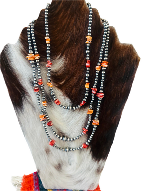 Navajo Sterling Silver & Spiny Oyster Beaded Necklace