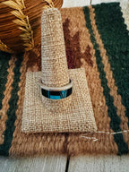 Old Pawn Handcrafted Onyx, Turquoise & Sterling Silver Inlay Ring Size 12