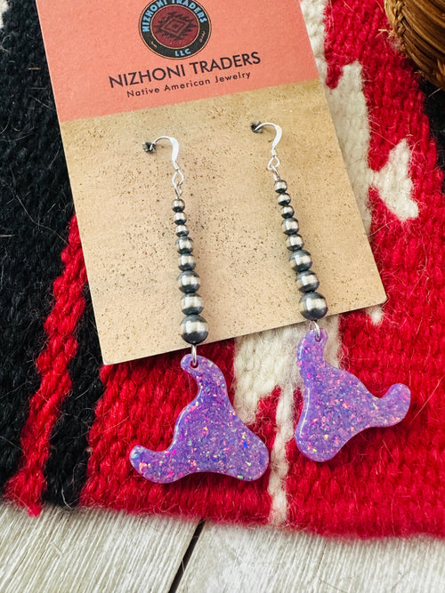 Summer Lovin’ Navajo Sterling Silver Pearl Beaded Opal Bull Head Dangle Earrings
