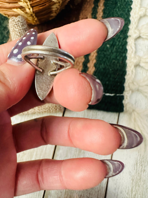 Old Pawn Handcrafted Onyx & Sterling Silver Inlay Ring Size 5