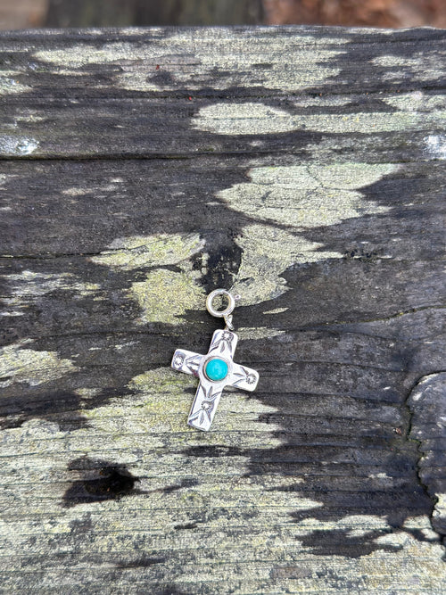 Sterling Silver and Turquoise Hand Stamped Cross Charm