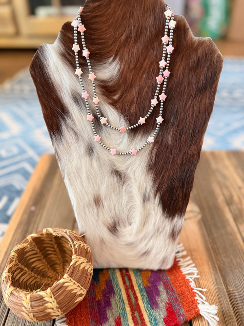 Handcrafted Queen Pink Conch and Sterling Silver Pearl Beaded Star Necklace