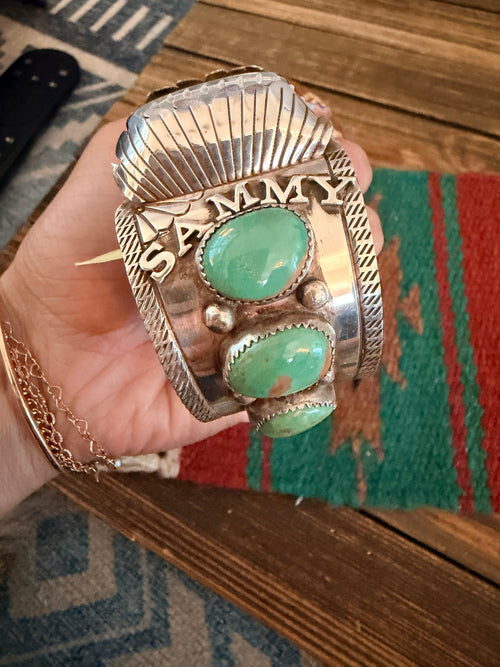 Handcrafted Old Pawn Turquoise & Sterling Silver Watch Cuff