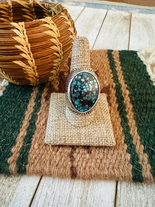 Old Pawn Navajo Sterling Silver & Kingman Web Turquoise Men’s Ring Size 9.25