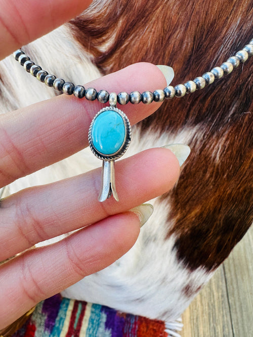 Handcrafted Turquoise & Sterling Silver Beaded Blossom Necklace