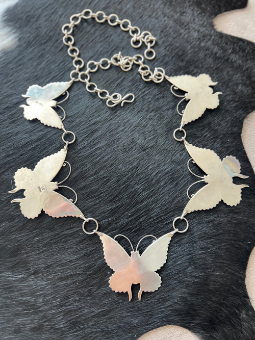 Lee Charley Handcrafted Sterling Silver and Turquoise Butterfly Lover’s Link Necklace, Belt or Hat Adornment