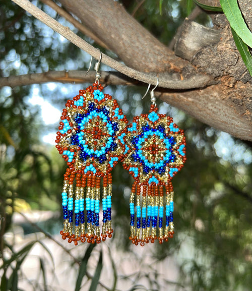 Handmade MultiColor Beaded Dangle Earrings (Turquoise, Burgundy, Gold)