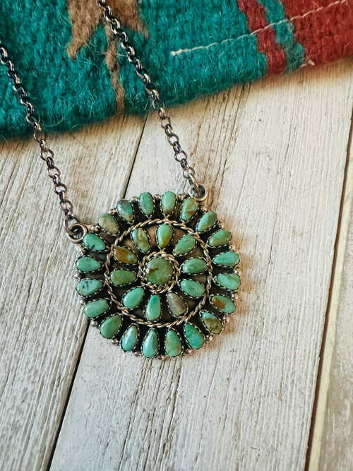 Navajo Sterling Silver & Turquoise Cluster Necklace