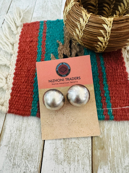 Navajo Sterling Silver Pearl Stud Earrings 16mm
