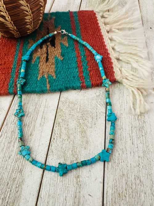 Navajo Turquoise & Sterling Silver 18” Beaded Star Necklace