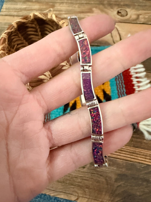 Handcrafted Old Pawn Sterling Silver & Opal Link Bracelet