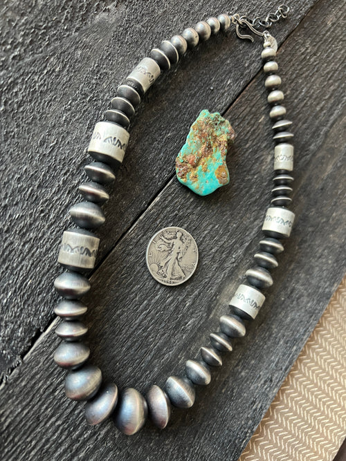 Navajo Sterling Silver Single Strand Beaded Statement Necklace by Rose Martin, 20” + 2”