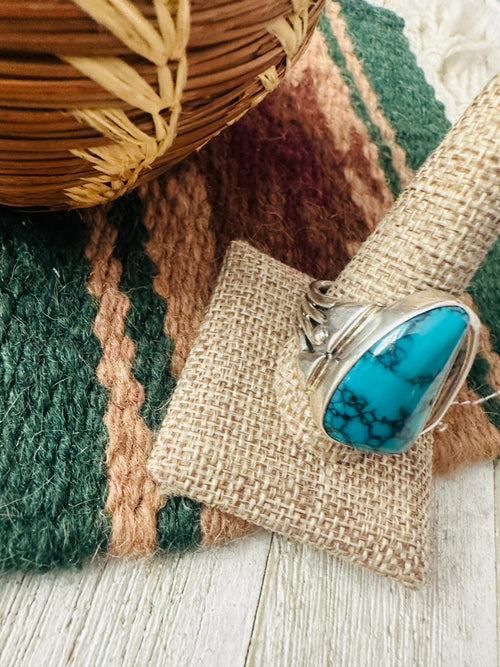 Old Pawn Turquoise and Sterling Silver Ring Size 11.5