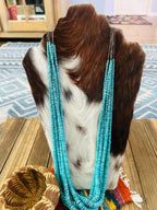 Old Pawn Handcrafted Turquoise & Heishi  Beaded 34” Necklace
