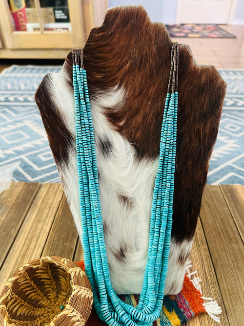 Old Pawn Handcrafted Turquoise & Heishi  Beaded 34” Necklace