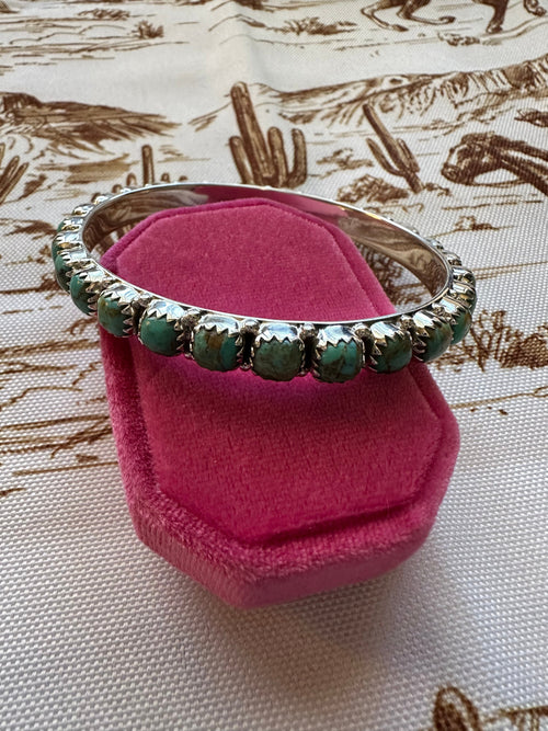 NFR COLLECTION Handmade Kingman Turquoise & Sterling Silver Bangles Size 7.5 Signed Nizhoni