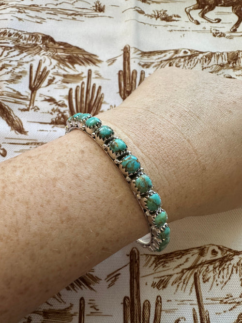 NFR COLLECTION Handmade Kingman Turquoise & Sterling Silver Bangles Size 7.5 Signed Nizhoni