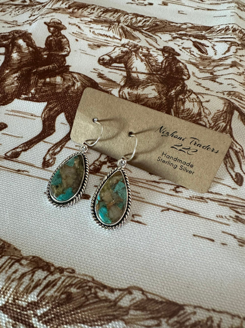 NFR COLLECTION Handmade  Royston Turquoise and Silver Silver Dangle Earrings