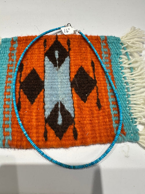 Navajo Sterling Silver & 2mm Turquoise Beaded Necklace