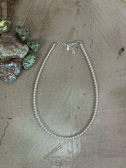 Handmade Elegance Sterling Silver 3MM Beaded Necklace