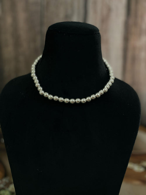 Handmade Sterling Silver 8MM Beaded Necklace with Signed Nizhoni