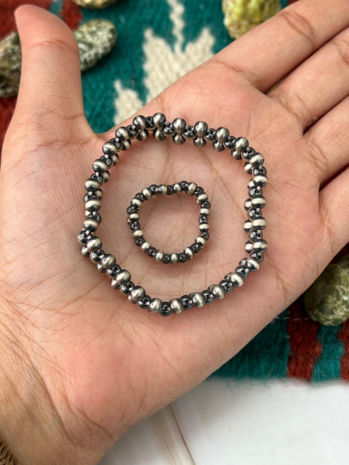 Handmade Sterling Silver Beads Bracelets Ring Set with Signed Nizhoni