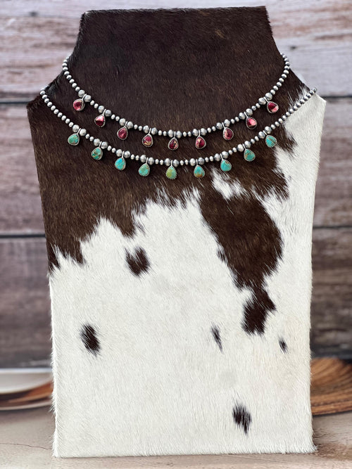 Handmade Sterling Silver Multi Stone Beaded Necklace with Signed Nizhoni