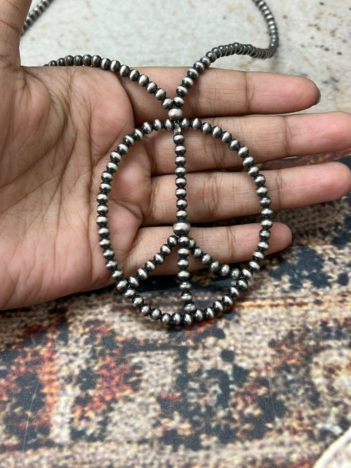 Handmade Sterling Silver PEACE SIGN Beaded Necklace "Signed Nizhoni"