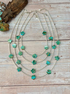 Handmade Sterling Silver Kingman Turquoise Beaded Flower Necklace