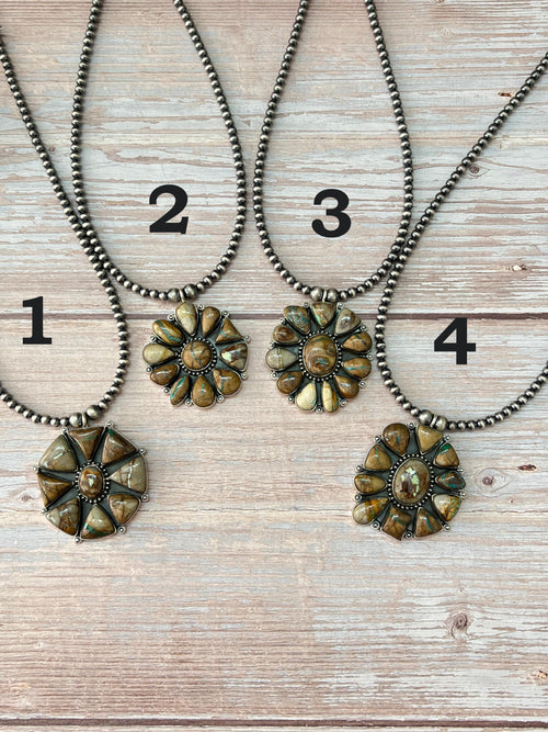 Handmade Sterling Silver Royston Ribbon Turquoise Beaded Necklace with Signed Nizhoni