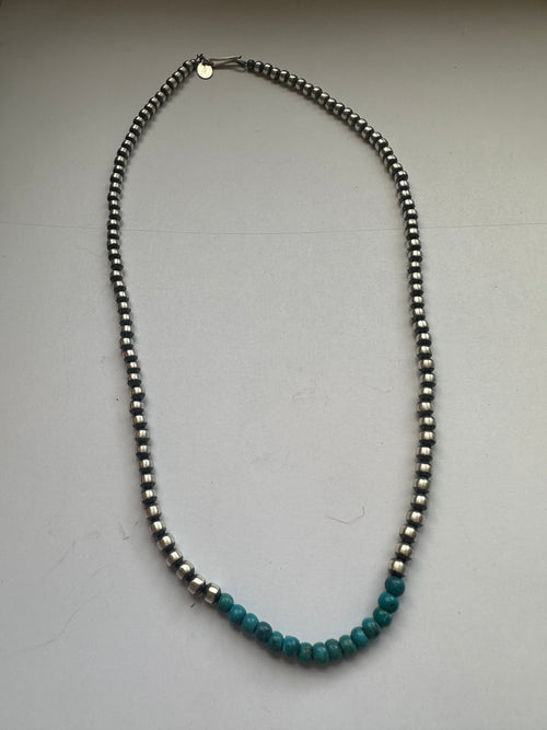 Cassidy Collection Navajo Dream Weaver Turquoise & Sterling 4mm Beaded Necklace 18”