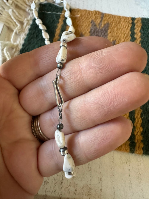Navajo Sterling Silver & White Buffalo Beaded Necklace 16-20 Inch