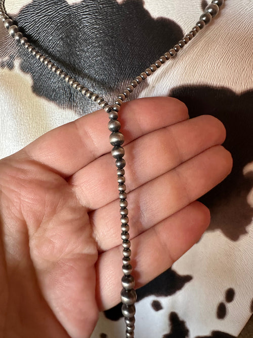 Nizhoni Handmade Navajo Pearl Style Sterling Silver Beaded Lariat Necklace