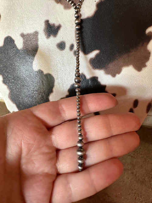 Nizhoni Handmade Navajo Pearl Style Sterling Silver Beaded Lariat Necklace